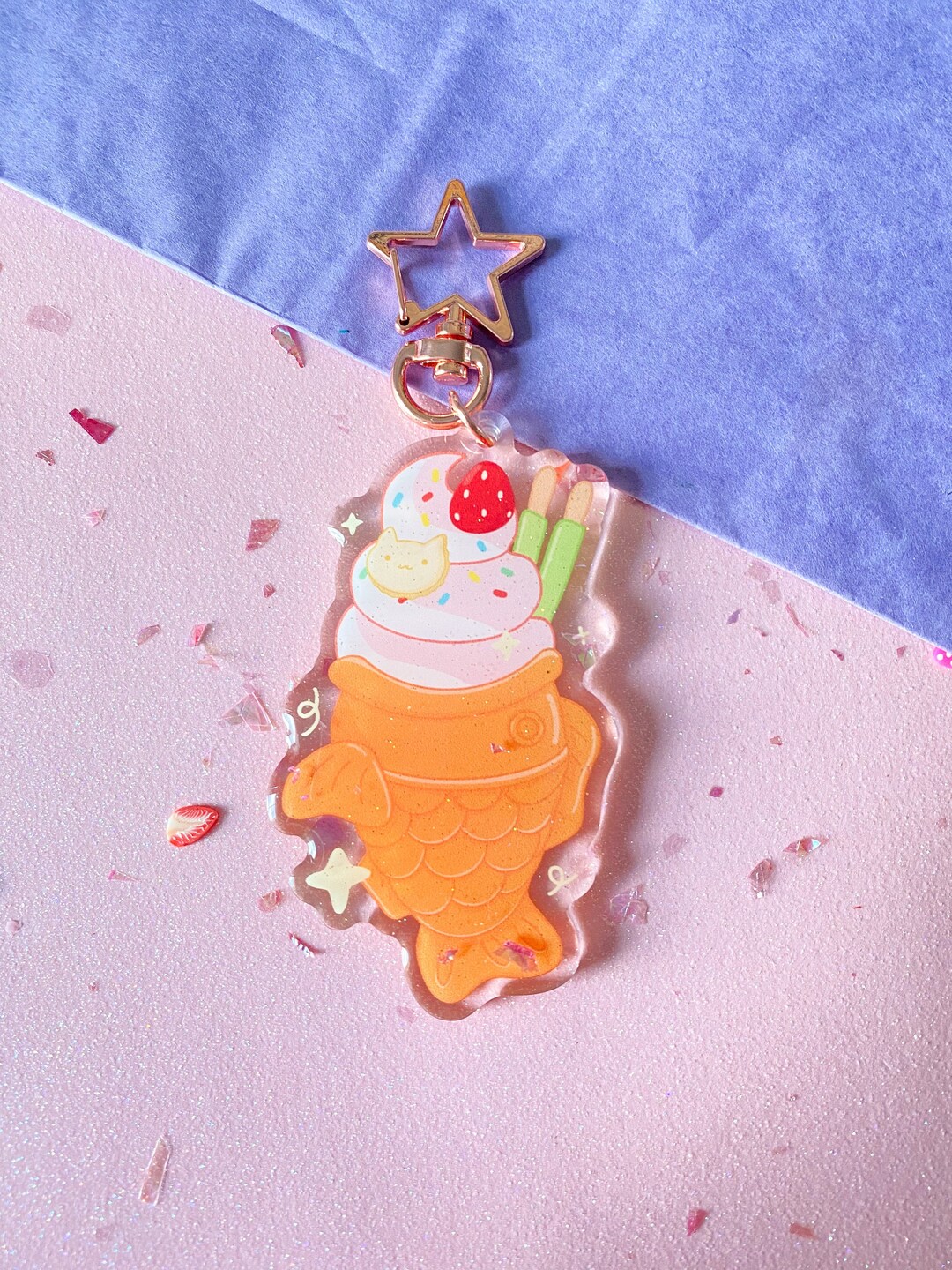 Glitter Strawberry Taiyaki Keychain/charms/holographic/cute/kawaii/ice