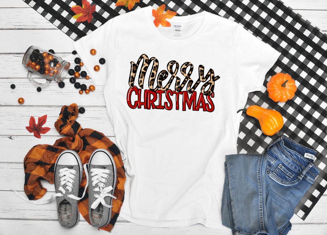 Merry Christmas T-Shirt Christmas Shirt Leopard Shirt | Etsy