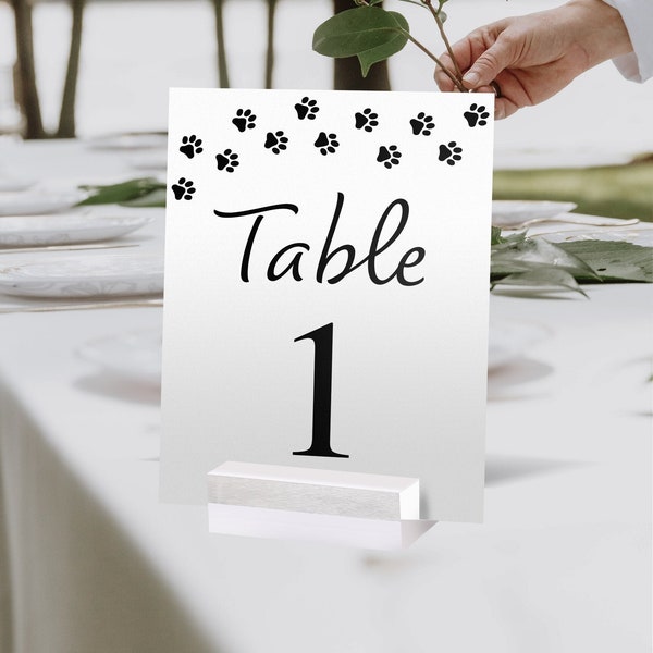 Printable Wedding Table Numbers Pawprints, Dog Wedding Decor, Dog Wedding, Wedding Signs, Wedding Printables