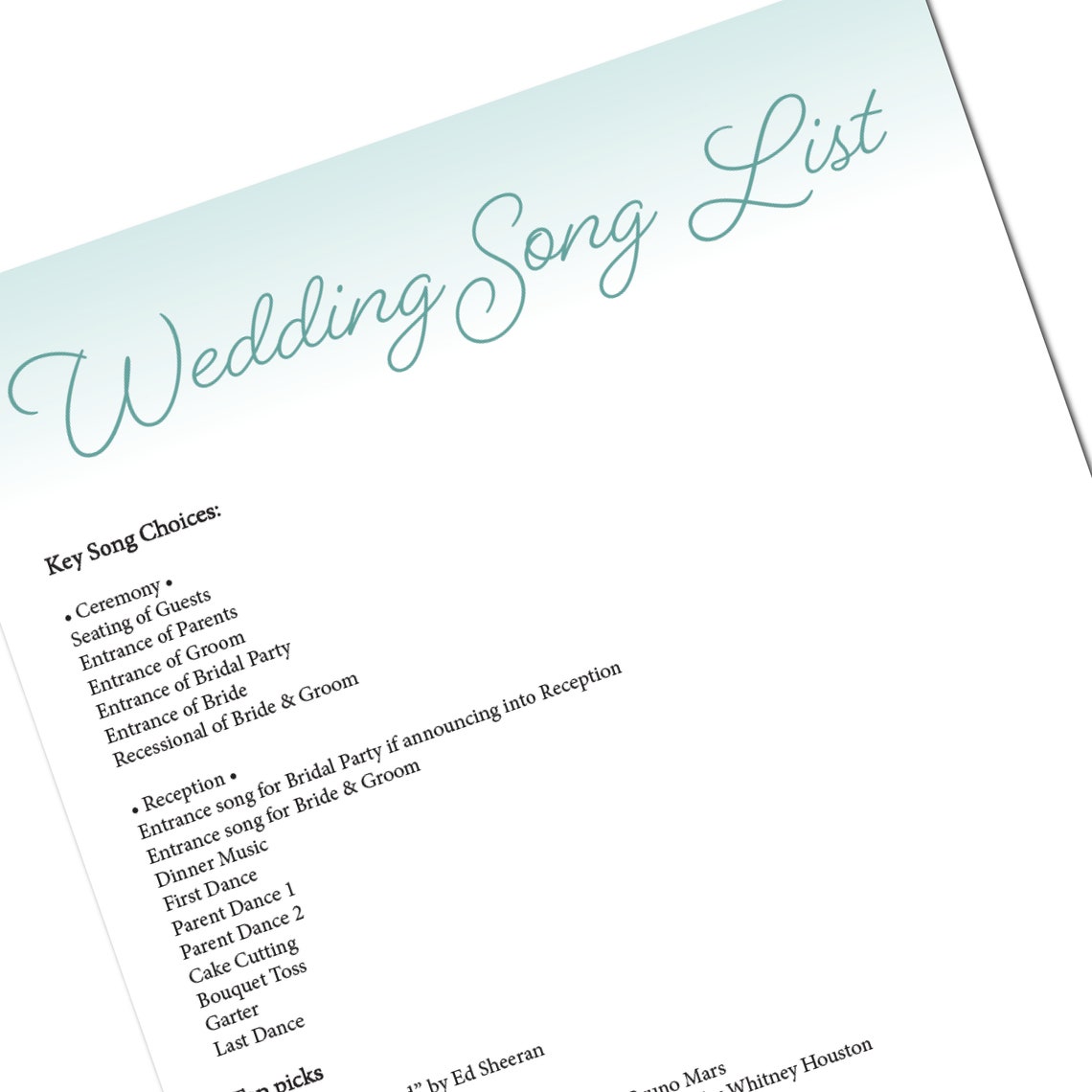 Printable Wedding Playlist Guide Wedding Song List Wedding Etsy
