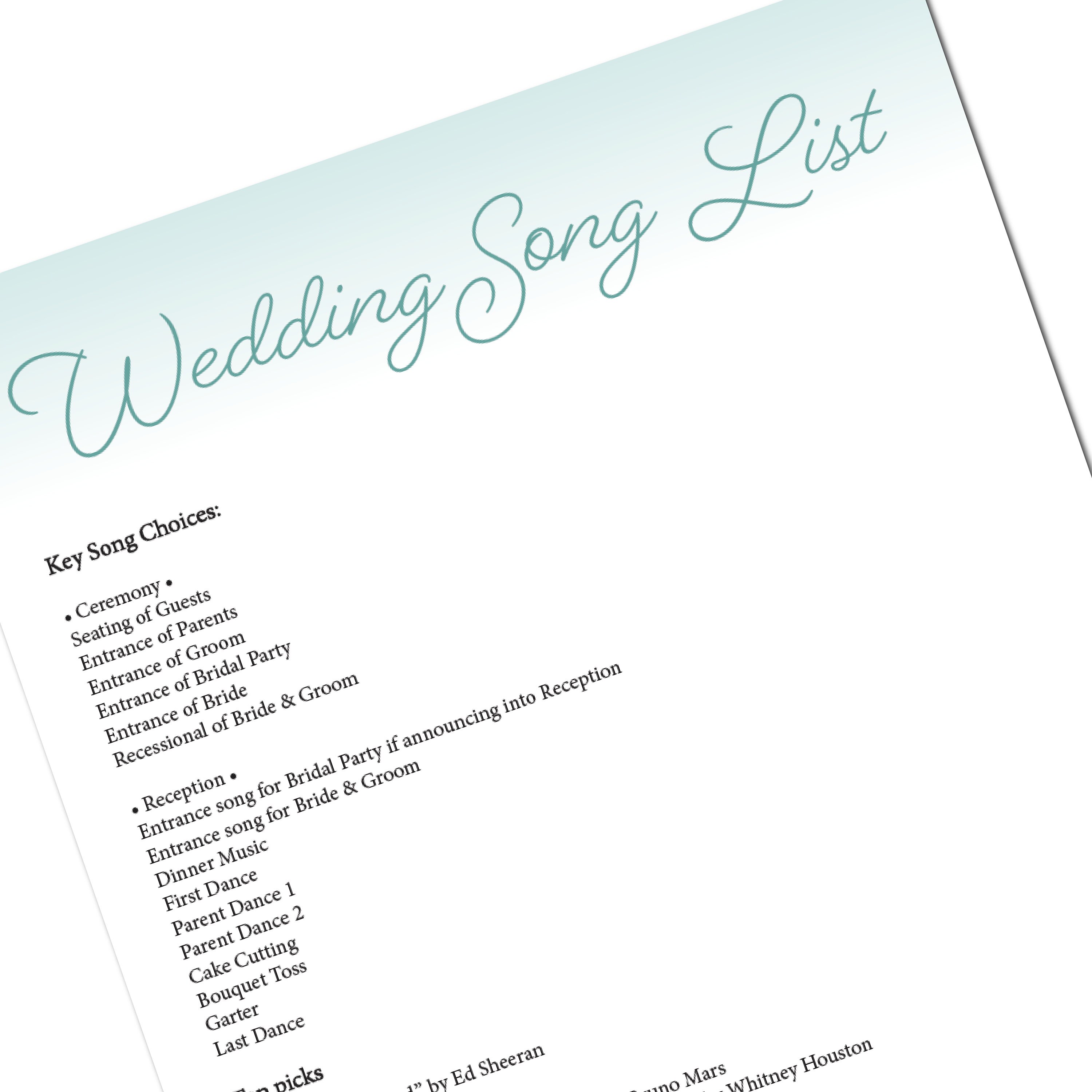 Printable Wedding Playlist Guide Wedding Song List Wedding Etsy UK