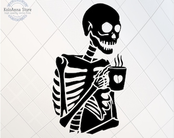 skeleton drinking coffee moletom com capuz