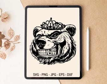 Bear SVG, Princess SVG, Grizzly bear SVG, T-shirt Design, Tumbler Design, Laser cut files, svg files for Cricut, Sublimation Designs