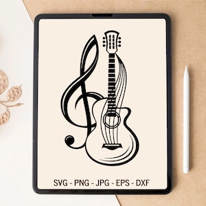 Gitaar SVG, akoestische gitaar SVG, muziek SVG, T-shirt Design, Tumbler Design, Lasergesneden bestanden, Digitale Download, SVG-bestanden voor Cricut