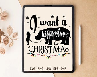 Hippopotamus for Christmas, Merry christmas SVG, New Year svg, Christmas lights svg, T-Shirt Design, Tumbler Design, SVG files for Cricut