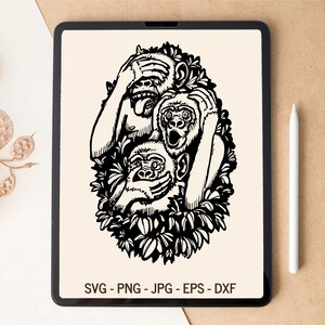 Monkey SVG, Chimpanzee SVG, Zoo svg, Wildlife svg, Jungle animals, Chimpanzee art, T-shirt Design, Tumbler Design, SVG files for Cricut