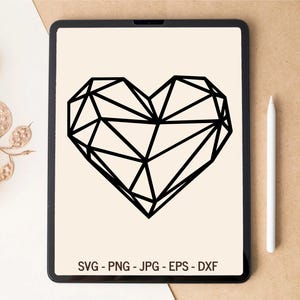幾何学的なハートの SVG、ハートの SVG、ミニマルなハートの SVG、ラブの SVG、T シャツのデザイン、タンブラーのデザイン、レーザーカット ファイル、Cricut 用の SVG ファイル