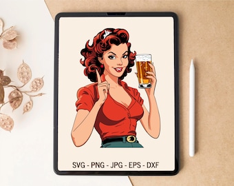 Beer SVG, Pin up girl svg, Pub SVG, Beer lover svg, Pin up svg, Retro svg, Layered svg, T-shirt Design, Tumbler Design, SVG files for Cricut