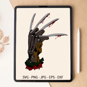 フレディのグローブ SVG、ハロウィーン SVG、ホラー SVG、ナイトメア SVG、T シャツ デザイン、タンブラー デザイン、デジタル ダウンロード、Cricut 用の SVG ファイル
