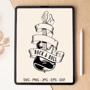Rock and Roll SVG, gitaar SVG, elektrische gitaar SVG, muziek SVG, T-shirt Design, Tumbler Design, Lasergesneden bestanden, SVG-bestanden voor Cricut