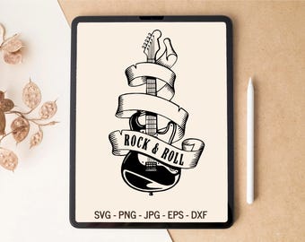 Rock and Roll SVG, Guitar SVG, Electric guitar SVG, Music svg, T-shirt Design, Tumbler Design, Laser cut files, svg files for Cricut