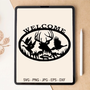 Letrero de bienvenida SVG, Caza SVG, Pesca SVG, Escena de caza SVG, Sublimación de caza, Temporada de caza SVG, Caza de ciervos SVG, Caza de patos SVG