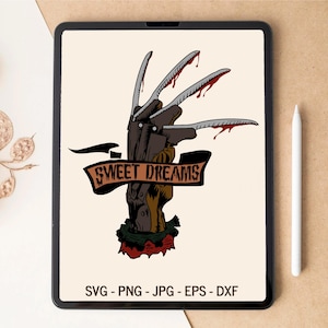 Słodkie sny SVG, Rękawica Freddy'ego SVG, Halloween SVG, Horror SVG, Koszmar SVG, Projekt koszulki, Projekt kubka, pliki SVG dla Cricut