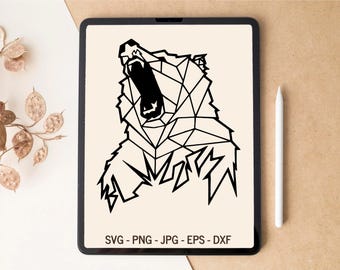 Bear SVG, Geometric SVG, Grizzly bear SVG, T-shirt Design, Tumbler Design, Laser cut files, svg files for Cricut, Sublimation Designs