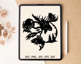 Moose SVG, Bear SVG, Hunting svg, Fishing svg, Hunting png, Hunting sublimation, Hunting season svg, Mountains svg, Forest svg, Nature svg