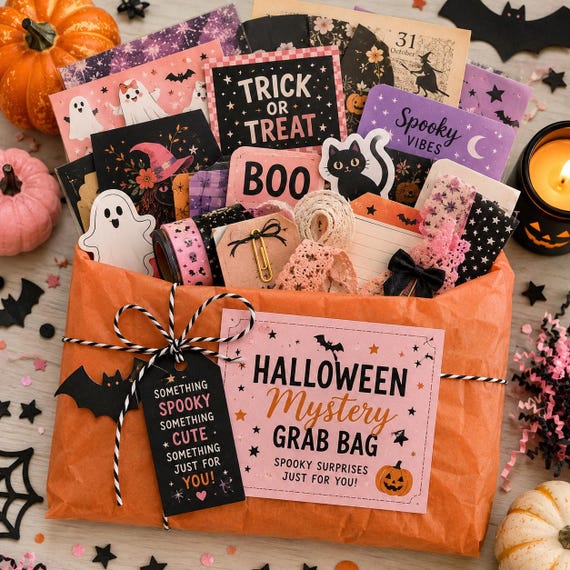 Halloween Mystery Grab Bag: Spooky Stationery, Junk Journal, Ephemera Bundle, Boo Bag