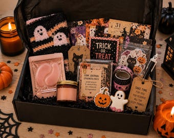 Halloween Self-Care Gift Box, Cozy Boo Care Package, Scrapbooking Ephemera