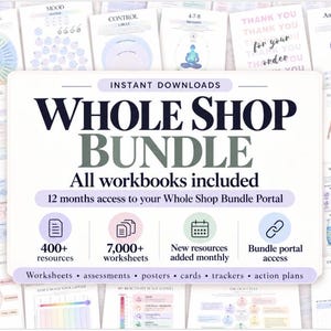 Mental Health Worksheet Whole Shop Individual License bundle Digital Therapy Library Counselor Tools Trauma therapist anxiety workbook CBT