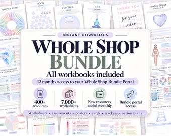 Mental Health Worksheet Whole Shop Individual License bundle Digital Therapy Library Counselor Tools Trauma therapist anxiety workbook CBT