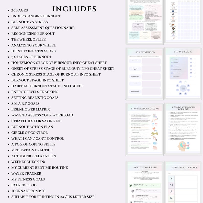 Burnout Kit Stress Relief Printables Burnout Workbook Stress Management ...