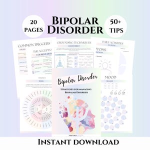 Bipolar Disorder Therapy Worksheets Bipolar Management coping skills Mania Depression journal psychology workbook therapist tools counselor