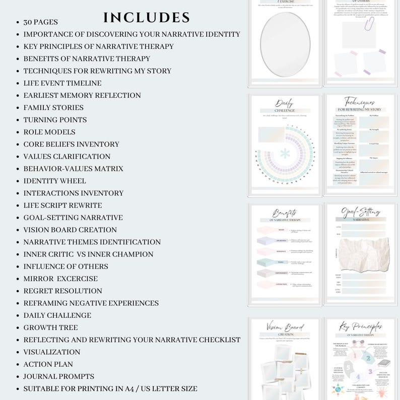 Narrative Identity Therapy Workbook | My Story | Printable Self ...