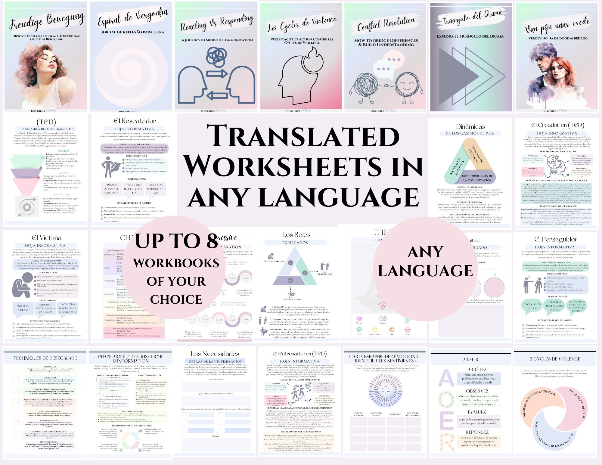 custom therapy worksheet Multilingual Therapy Worksheets Portuguese books counselor resources French psychoeducation tools Spanish journal