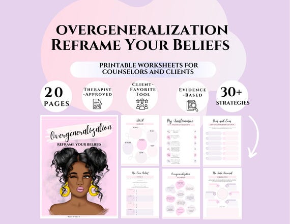 Overgeneralization Worksheets CBT Workbook & Journal Prompts to Break Negative Thinking Patterns Mental Healt PDF Cognitive Distortion dbt