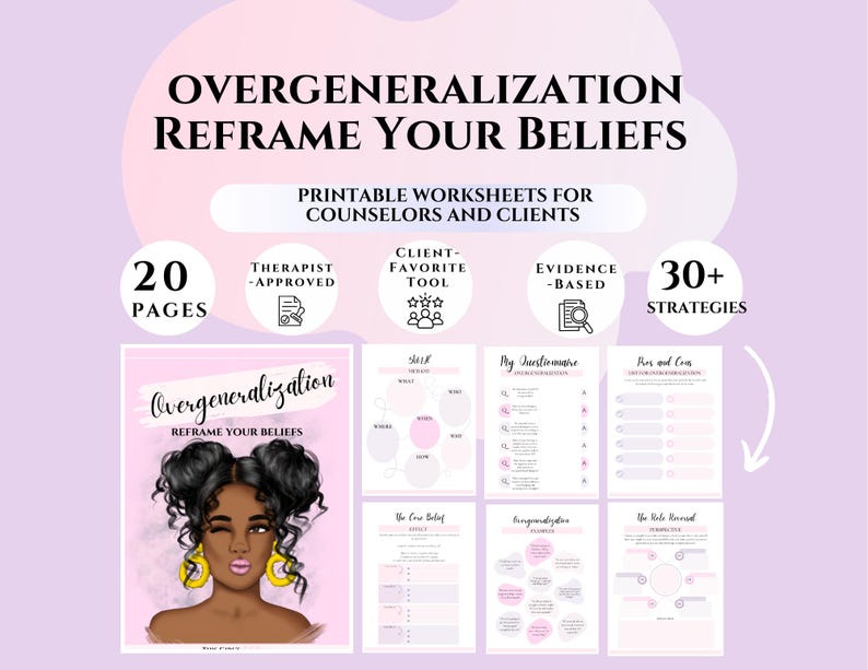 Overgeneralization Worksheets CBT Workbook & Journal Prompts to Break Negative Thinking Patterns Mental Healt PDF Cognitive Distortion dbt