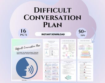 Difficult conversation plan Therapy worksheets Conflict Resolution tools Psychoeducation printables relationship repair cbt communication
