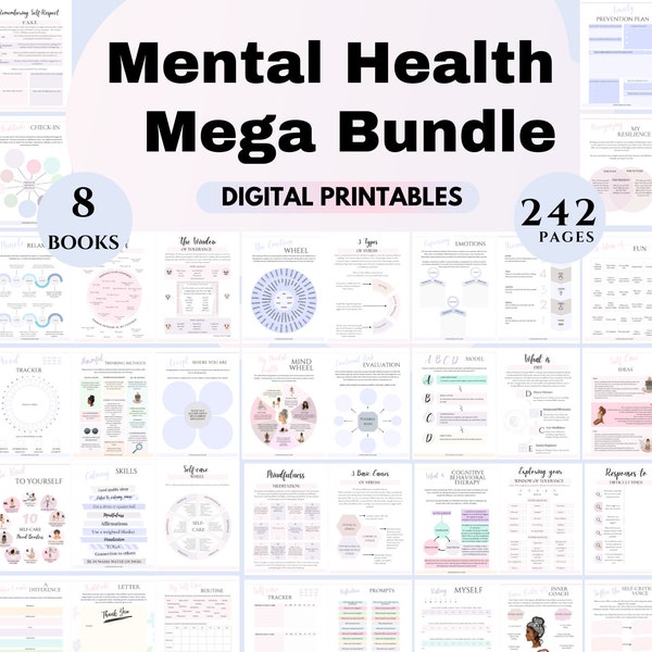 Mental Health Therapy Bundle Anxiety disorders Stress management worksheet bundle cbt dbt counseling workbooks Coping skills Self-care bpd