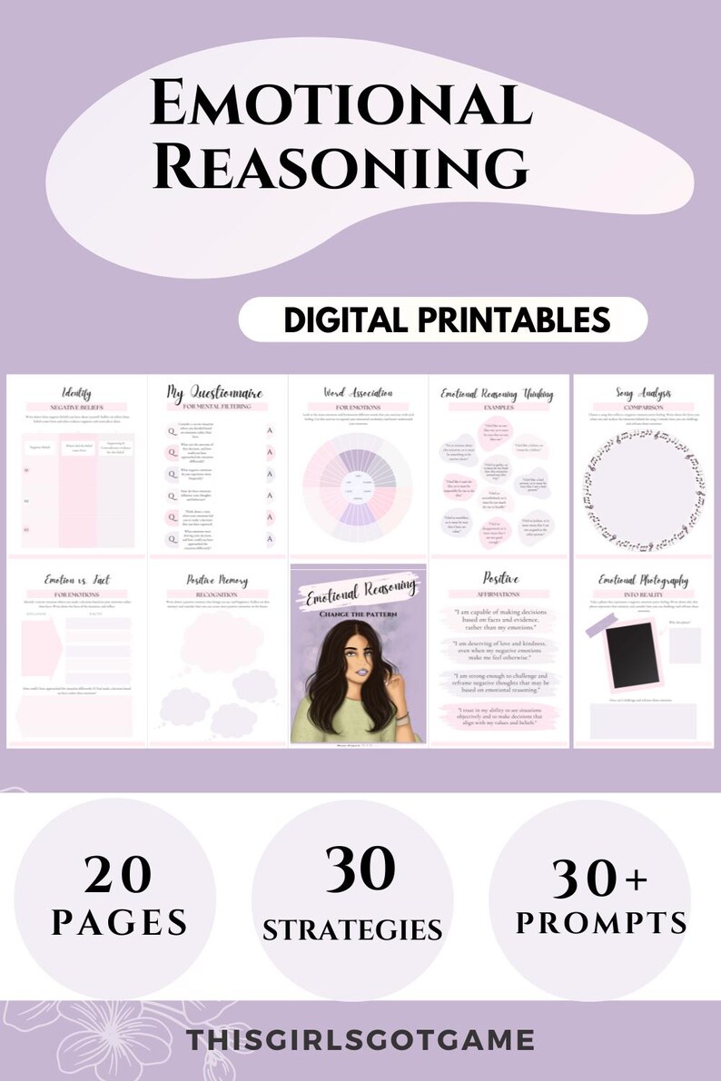 Emotional Healing Workbook therapy worksheets Cognitive Behavioral Therapy CBT Tools Emotional Regulation printables Emotional Reasoning DBT