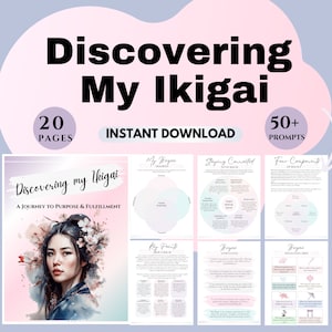 Ikigai worksheets Life purpose Passion discovery Self-reflection Purposeful journey self-discovery Identity exploration planner printables