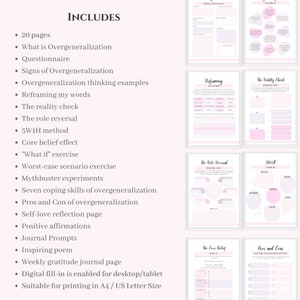 Overgeneralization Worksheets CBT Workbook & Journal Prompts to Break Negative Thinking Patterns Mental Healt PDF Cognitive Distortion dbt image 3