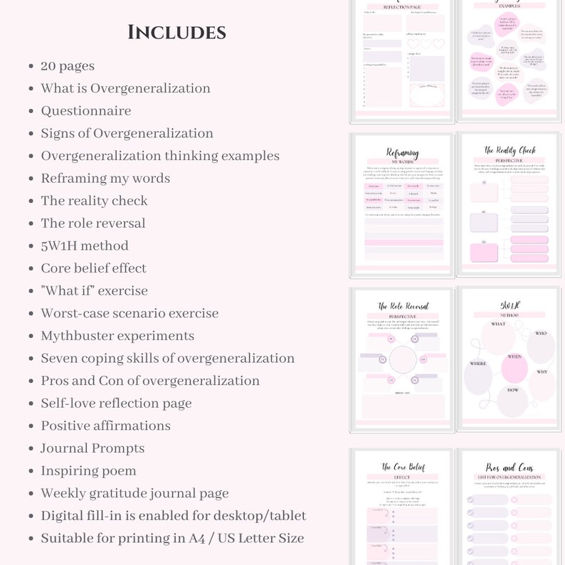Overgeneralization Worksheets CBT Workbook & Journal Prompts to Break Negative Thinking Patterns Mental Healt PDF Cognitive Distortion dbt image 3