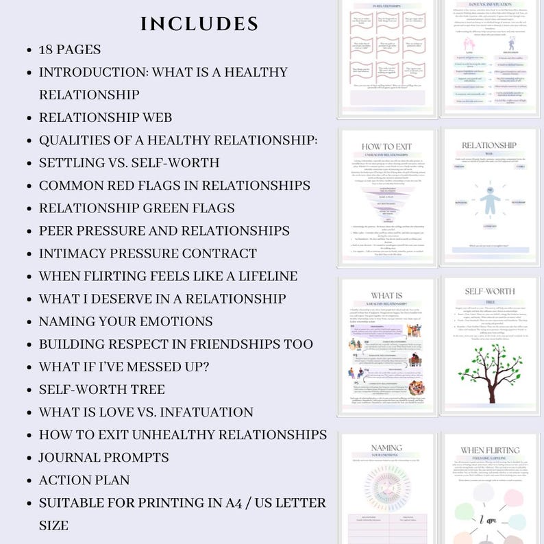 Teen Workbook Healthy Relationship Journal Self-esteem Teen Therapy ...