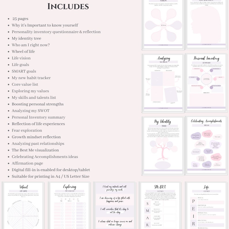 Self Improvement Digital Planner Self Discovery Printable Planner Self ...