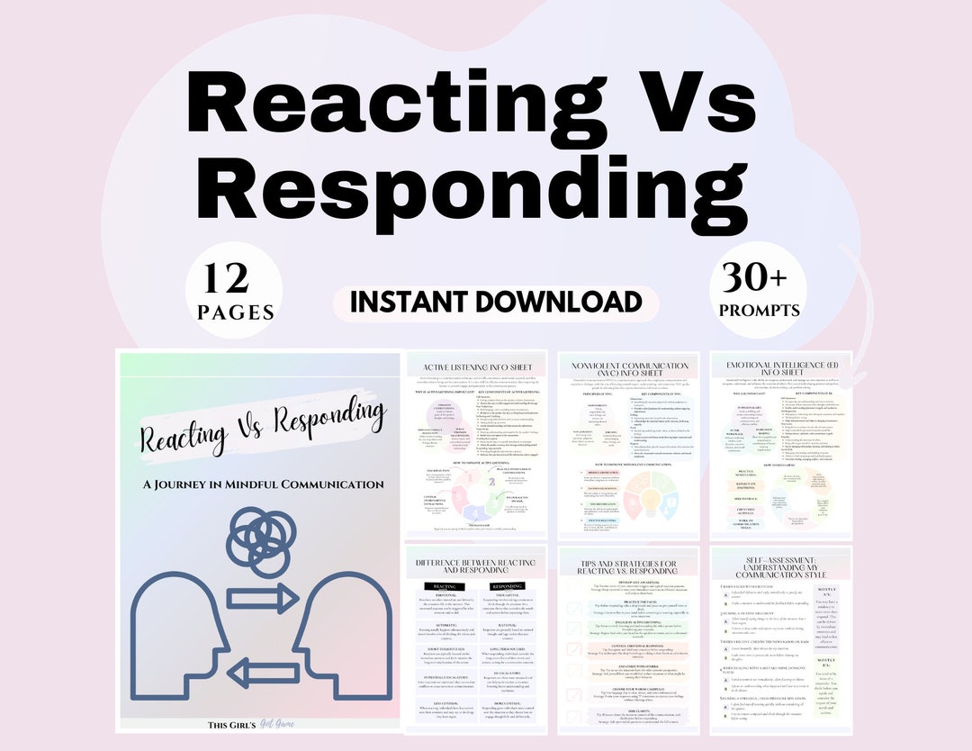 Reacting Vs Responding Communication Skills Worksheets for Therapists ...