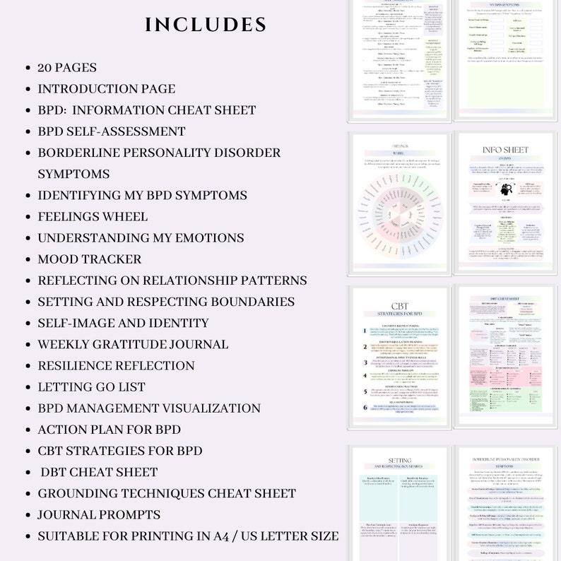 Hojas de trabajo para la terapia del trastorno límite de la personalidad, diario de TLP, habilidades de afrontamiento, libro de trabajo de psicología DBT, herramientas para el terapeuta, consejero, autoestima imagen 3