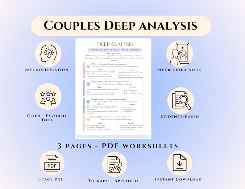 DEEP Analysis Couples Therapy Worksheet (IBCT Framework) | Relationship ...