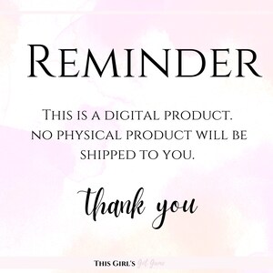 K&ouml;nnte beinhalten: Eine Erinnerung, dass dies ein digitales Produkt ist, kein physisches Produkt wird versandt. Der Text befindet sich auf einem rosa und wei&szlig;en Aquarellhintergrund. Der Text lautet "REMINDER THIS IS A DIGITAL PRODUCT. NO PHYSICAL PRODUCT WILL BE SHIPPED TO YOU. thank you THIS GIRL'S got game"