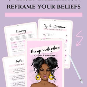 Overgeneralization Worksheets CBT Workbook & Journal Prompts to Break Negative Thinking Patterns Mental Healt PDF Cognitive Distortion dbt