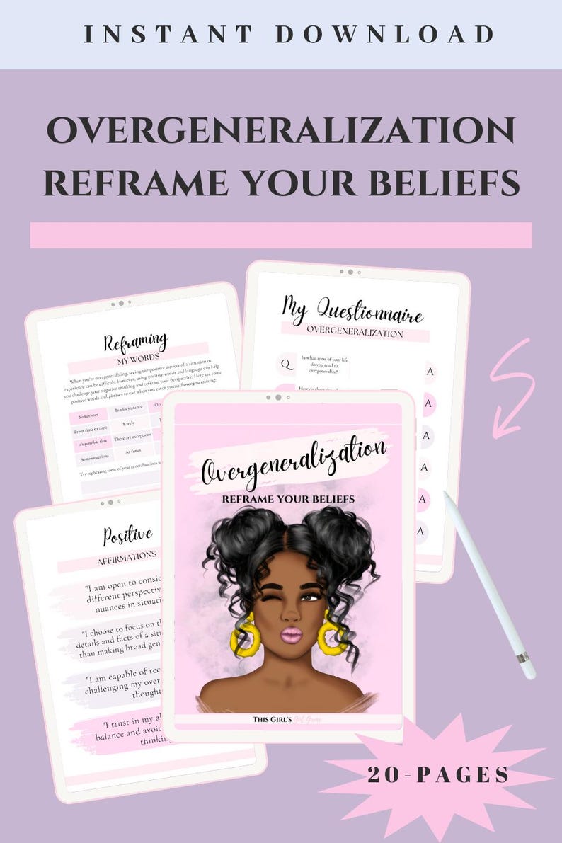 Overgeneralization Worksheets CBT Workbook & Journal Prompts to Break Negative Thinking Patterns Mental Healt PDF Cognitive Distortion dbt