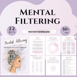 Journaal voor mentale filtertherapie CGT-werkboek Cognitieve herstructureringstherapie werkbladen Growth Mindset Tools counseling bronnen DGT afdrukken
