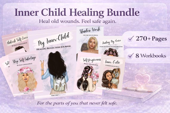 Inner Child Healing Bundle | Shadow Work Journal Trauma Recovery CBT Worksheets | Self-Compassion Inner Critic Therapy Printable EMDR DBT