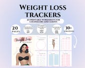 Weight Loss Tracker PDF Brunette Digital Fitness Planner Diet & Body Measurement Journal Weekly Meal Log Printable Health Tracker Body Chart