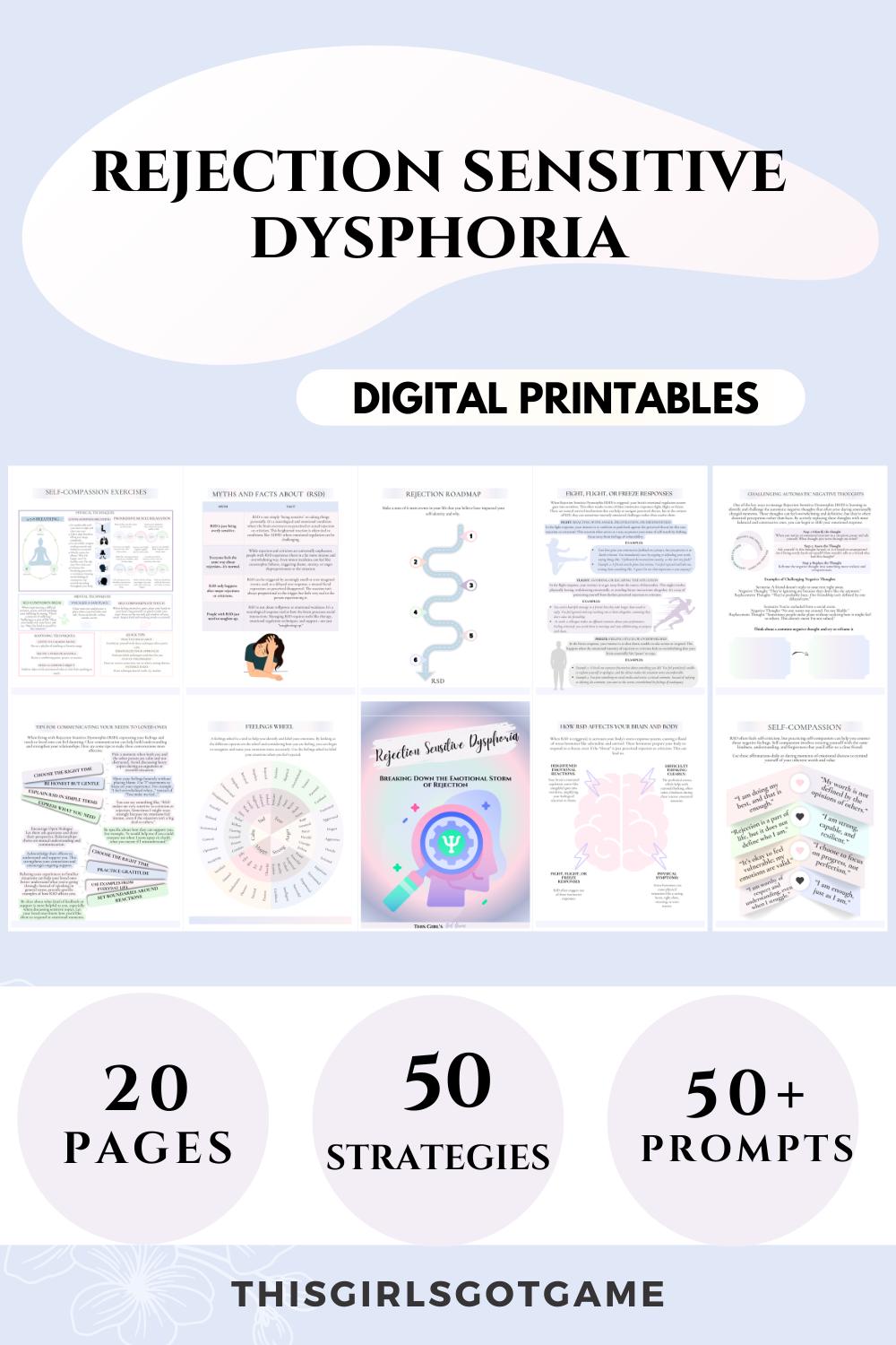 Rejection Sensitive Dysphoria Therapy Worksheets Journal Emotional ...