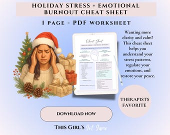 Holiday Stress Worksheet Emotional Burnout Cheat Sheet Therapist Printable Anxiety & Stress Relief Tool Therapy Resource Anxiety Grounding