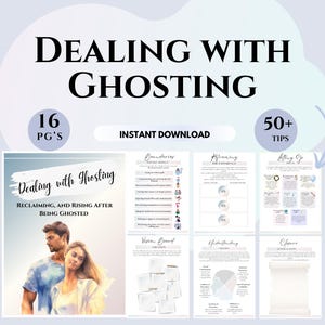 Puede incluir: Una guía digital descargable titulada "Lidiar con el ghosting: Reclamar y levantarse después de ser ghosteado" con una ilustración de acuarela de una pareja. La guía incluye 16 páginas y más de 50 consejos.