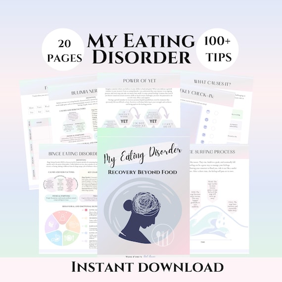 Eating Disorder Recovery Workbook Journal ED Therapy Worksheets body image Mental Health Resources Tools DBT CBT  Body Acceptance Self-help